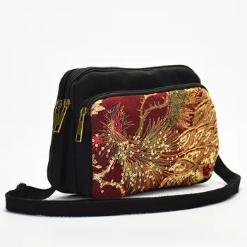 

Women Sequins Ethnic Wind Canvas Embroidery Portable Diagonal Package Ladies Shoulder Leather Luxury Handbags Crossbody