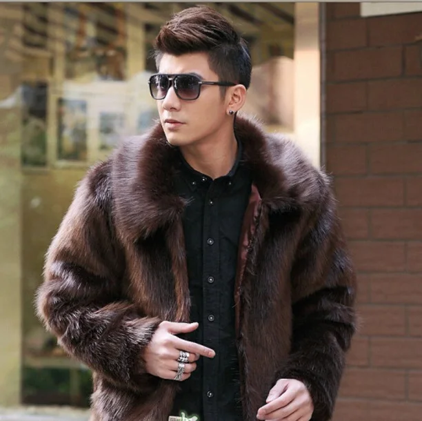 Мужское пальто из искусственного меха зимнее теплое плотное меховое пальто Jaqueta Masculina Parkas куртка с воротником-стойкой плюс размер из искусственного лисьего меха XL651