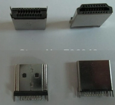 

HDMI Connector HDMI 19P AM Male Solder type / Shell nickle plating / Welding foot widening