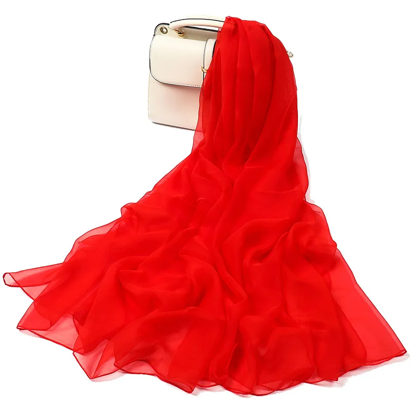 Роскошные мусульманская женщина однотонные красные Для женщин шелковый шарф, Пляжный платок и écharpe Лето Снуды большой Размеры 180*140 см