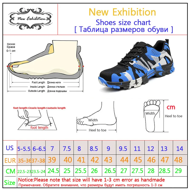 Новая выставка, мужские камуфляжные военные рабочие ботинки, уличная Защитная Мужская защитная обувь со стальным носком размера плюс 35-48