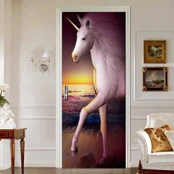 

3D Photo Wallpaper Wall Decals White Horse Personality Art Door Stickers Waterproof Home Decoration Mural Bedroom Living Room
