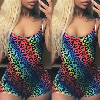 

Womens Romper Shorts Sexy Jumpsuit Summer Stretch Leotard Print Bodycon Strappy Playsuit