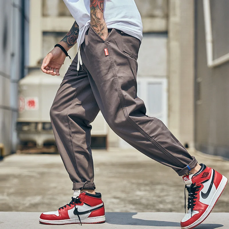 2019 Summer new wild nine pants overalls joggers men's sweatpants casual solid color loose hip hop streetwear S-2XL