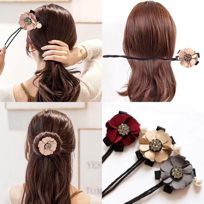 

M MISM Women Fashion Magic Bun DIY Making Style Flower Rhinestone Imitation Pearl Crystal Headwear Hair Dish