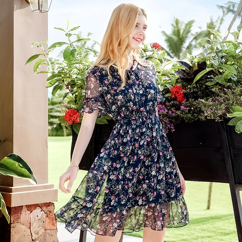 Boho женское летнее шифоновое платье с v образным вырезом и бантом расклешенными