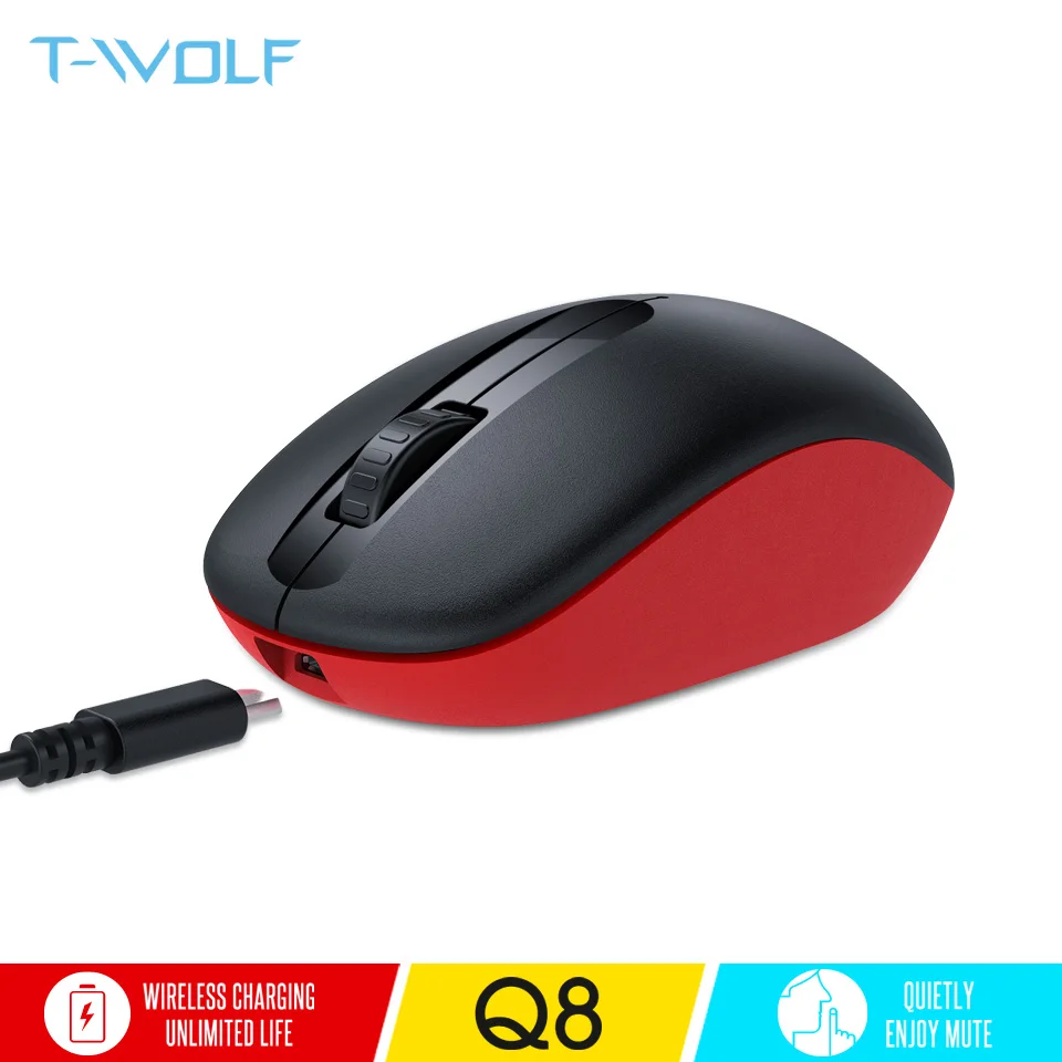 Billige T WOLF Q8 Drahtlose Wiederaufladbare Optische Maus 2,4 ghz Stille Ergonomische Maus 1600 dpi USB Cordless Mäuse für PC Computer laptop