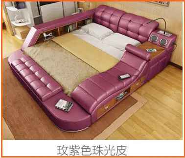  Real Genuine leather bed frame Modern Soft Beds Home Bedroom Furniture camas lit muebles de dormito