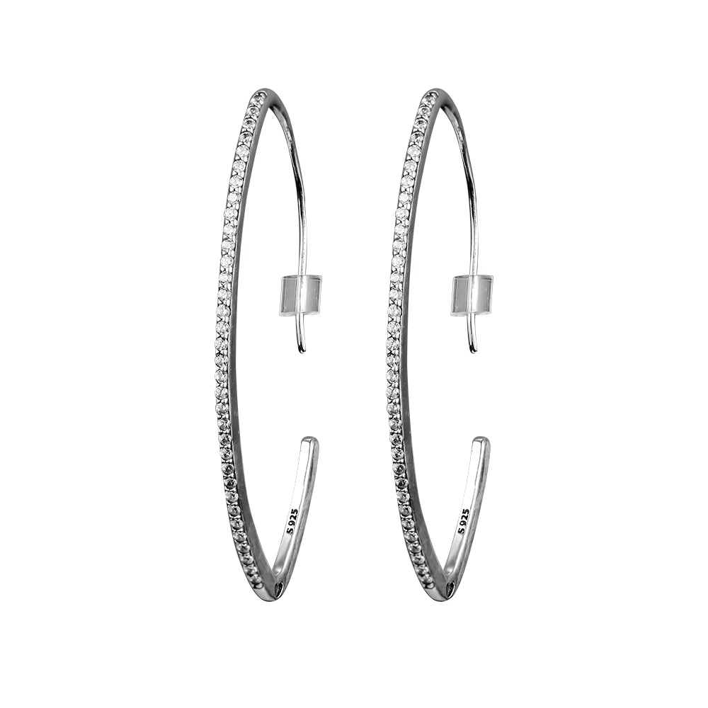 Серьги из стерлингового серебра 925 пробы прозрачные CZ овальные сверкающие серьги-кольца для женщин Свадебные серьги Модные ювелирные изделия Brincos