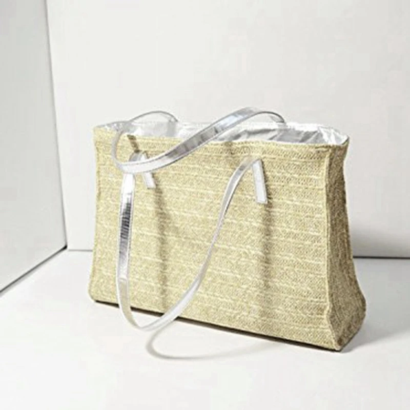 

Beach Straw Faux Leather Handle Tote Womens Shoulder For Handbag