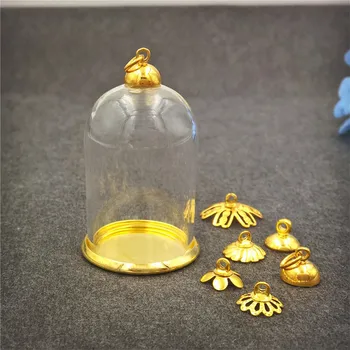 

20sets 38x25mm glass tube with 25mm gold base and flower cap set no filler glass tube vial pendant