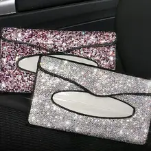 Полностью Алмазный кристалл кожа Блестящий Стразы автомобиль солнцезащитный козырек полиуретановая кожа коробка авто клип держатель бумажные салфетки, аксессуары