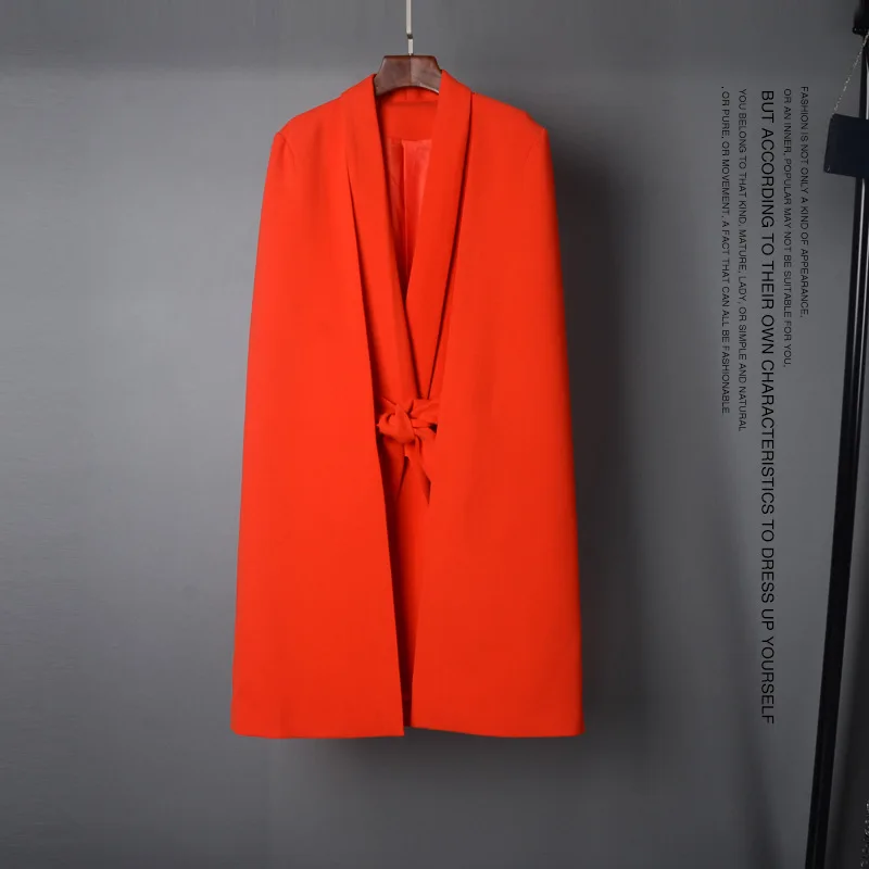 High Quality Runway Designer Coat New 2018 Autumn Winter Women's Turn Down Collar Lace-up Solid Cape Cloak Outerwear | Женская