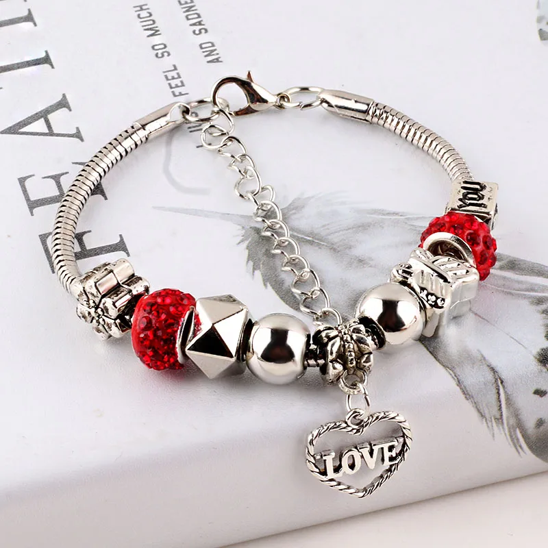 

Luxury Ms Rhinestone Beaded Snake Chain love Bracelet & Bangles tree of Life Clover Pendant Glamour pulseira Lady DIY Jewelry