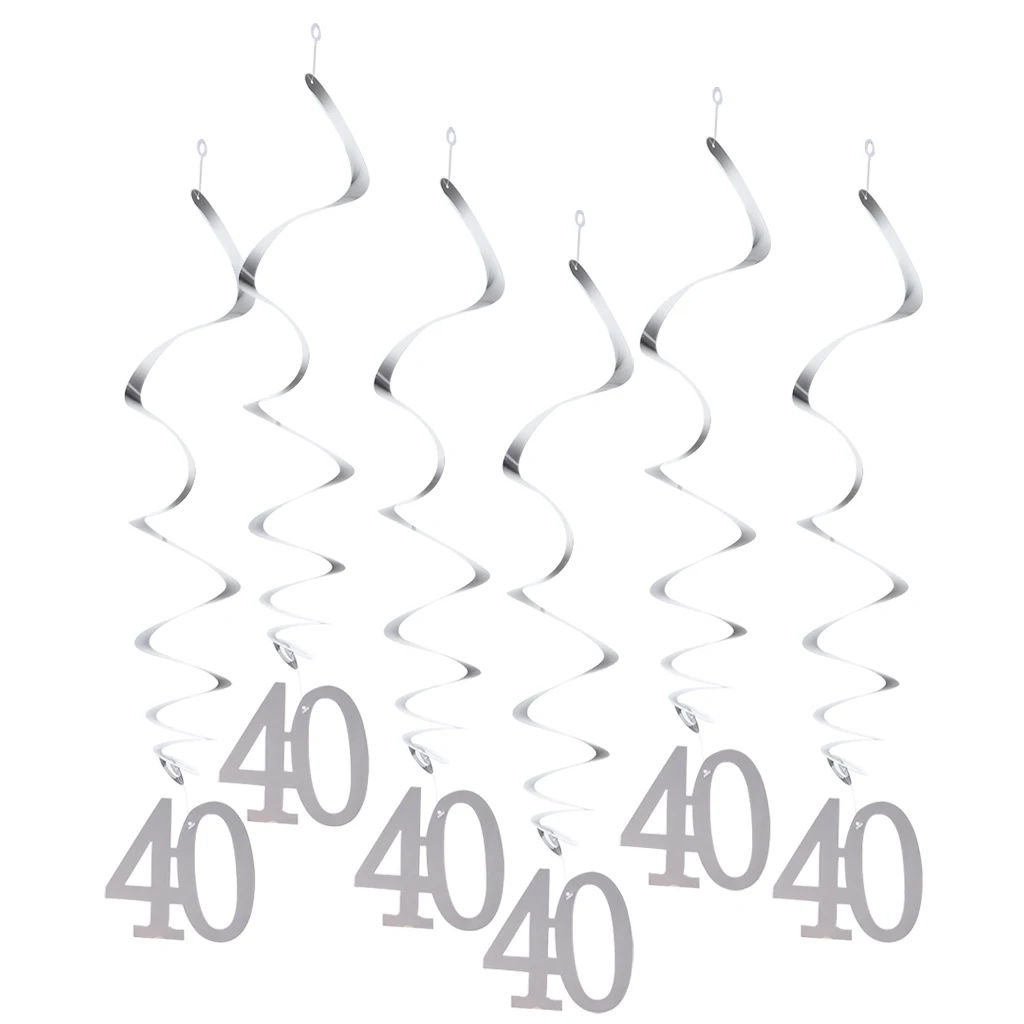 Pieces of 12 Numbers 30 40 50 60 Ceiling Streamers Swirl Spirals Ornament Birthday Anniversary Party Hanging Decor
