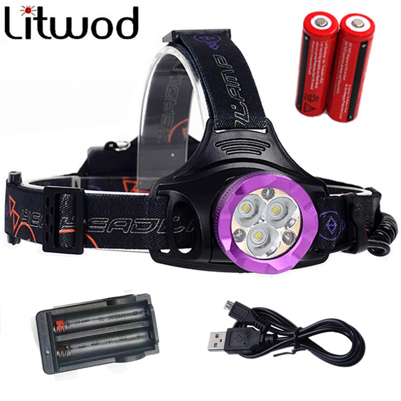 Litwod z307307 12000LM 3 * XM-L2 + 3 *ซังLedไฟหน้าไฟหน้าไฟหน้าโคมไฟแสงแสงไฟฉายไฟฉายโคมไฟตั้งแคมป์2*18650