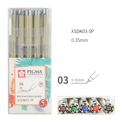 Sakura Pigma Micron тонкая грань ручка комплект для детей 3, 4, 9 разных Цвета профессиональный художественный маркер для манги Comic Pro Кисть для подводки ручка Набор для рисования - Цвет: XSDK03-5P