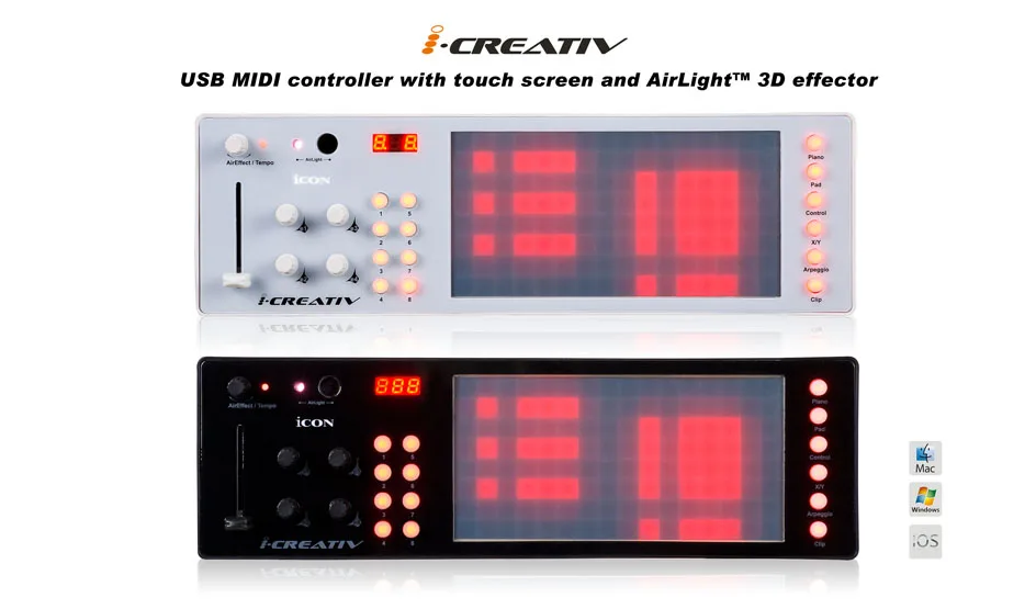 Значок iCreativ USB MIDI аудио контроллер с сенсорным экраном и воздушным светом 3D эффектор фортепианный режим барабанный режим X/Y Pad mode fader mode