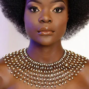 

4UJewelry White and Gold Jewelry Set Handmade Crystal Indian Bridal Jewelry Set Collar Style Costume Choker Necklace Free Ship