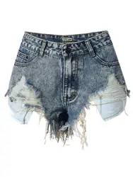 Плюс Размеры Для женщин джинсовые шорты 2018 летние Высокая Талия Горячие Мини Джинсовые шорты нижней потертые отверстие Повседневное