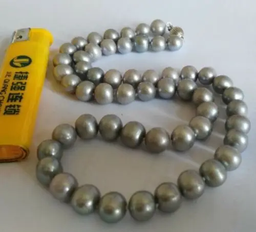 

Beautiful NEW stunning Natural 9-10mm tahitian silver gray Pearl Necklace 18inch