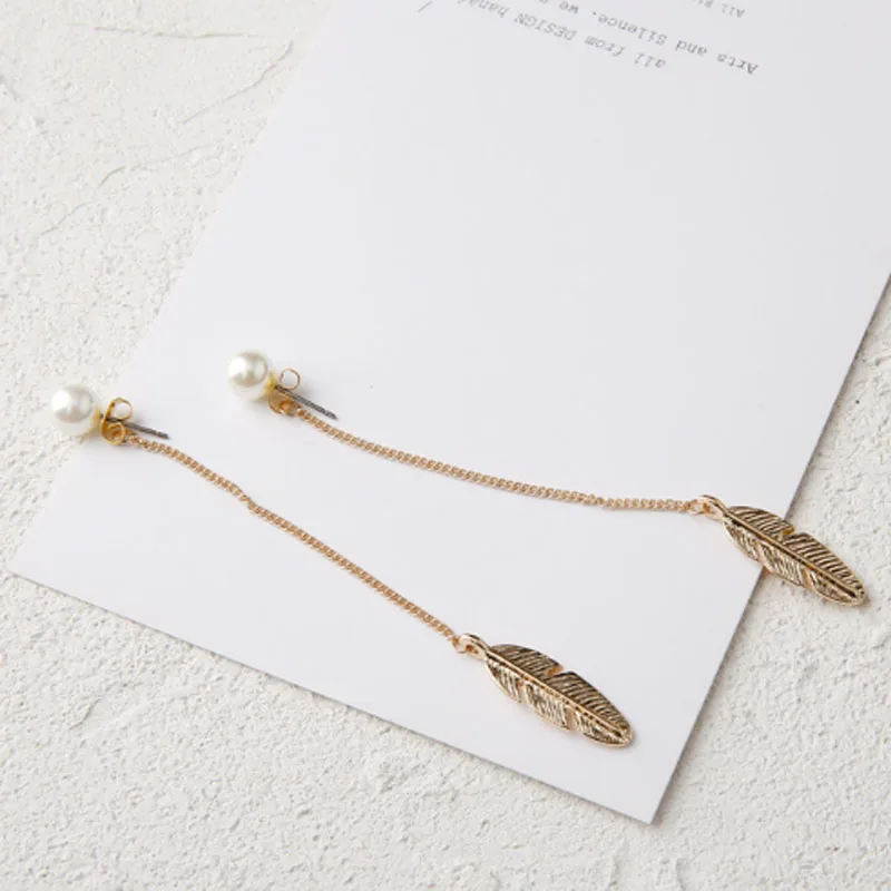 Leaf Feather Drop Earrings - Image 5