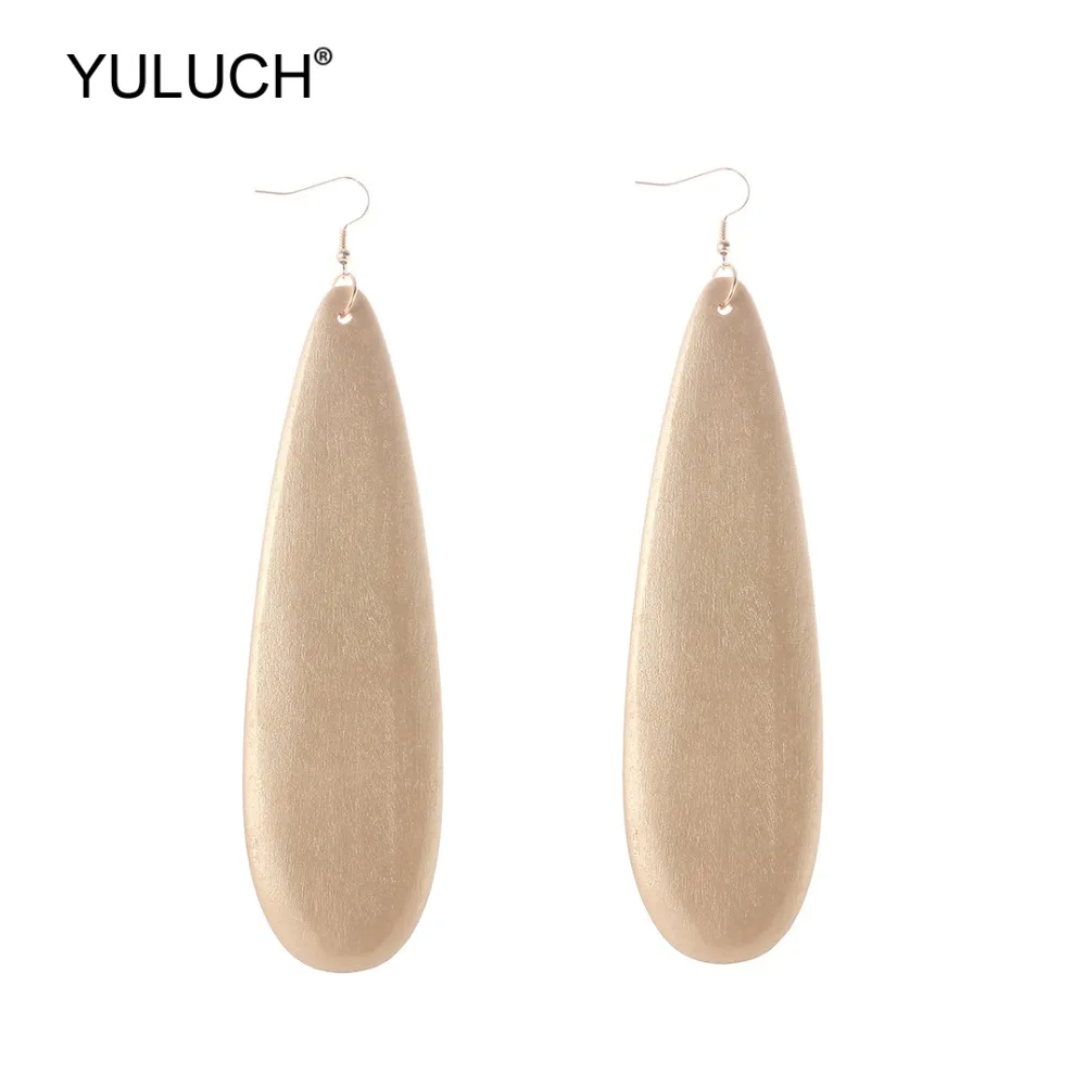 

YULUCH 2019 Long Fashion Water Drop Pendant Earrings Trendy Wooden Gold Vintage Dangle Earings For Lady girl Jewelry Accessories
