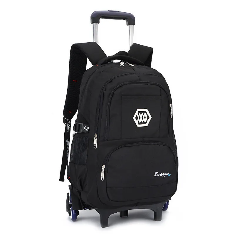 Removable Children School Bags With 2/6 Wheels For Boys Girls Trolley Backpack Kids Wheeled Bag Bookbag Travel Luggage Mochilas - Color: black 6 wheels