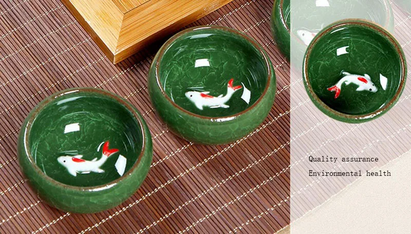Ледяная трещина красочные рыбы керамические чашки чайный набор кунг-фу 7 цветов Luo Hanbing трещина чашка с карпом