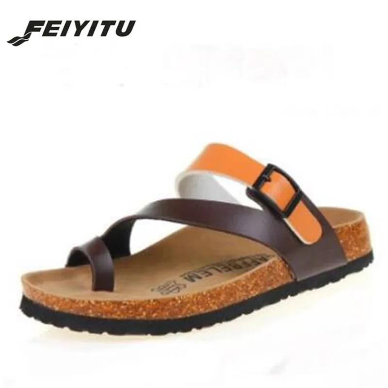 

Feiyitu Hot Summer Beach Cork Men Slippers Sandals Casual Shoes Double Printing Buckle Clogs Man Slip on Flip Flops Flats Shoes