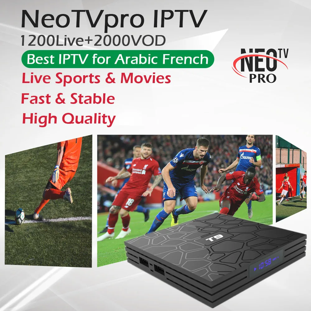

T9 Android 9.0 Smart TV Box+1 Year French Arabic IPTV Subscription Rockchip RK3318 4GB 64GB BT 4K GooglePlay Netflix Set Top Box