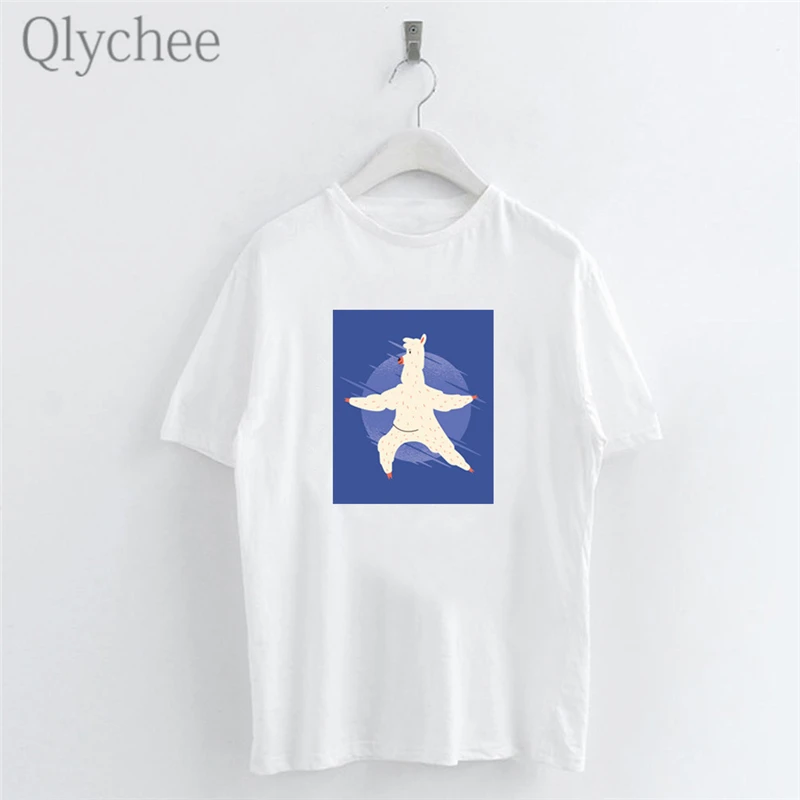 Qlychee Kawaii звезда Альпака принт женские футболки топы футболки вырез лодочкой короткий рукав лето весна свободные женские футболки футболка
