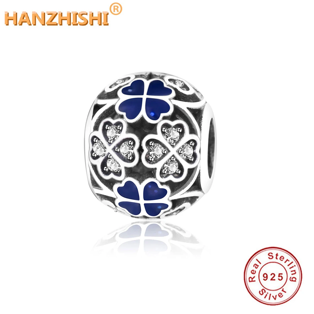 

2019 New Summer Authentic 925 Sterling Silver Blue Enamel CZ Flower Charm Beads Fit Original Pandora Charm Bracelets DIY Jewelry