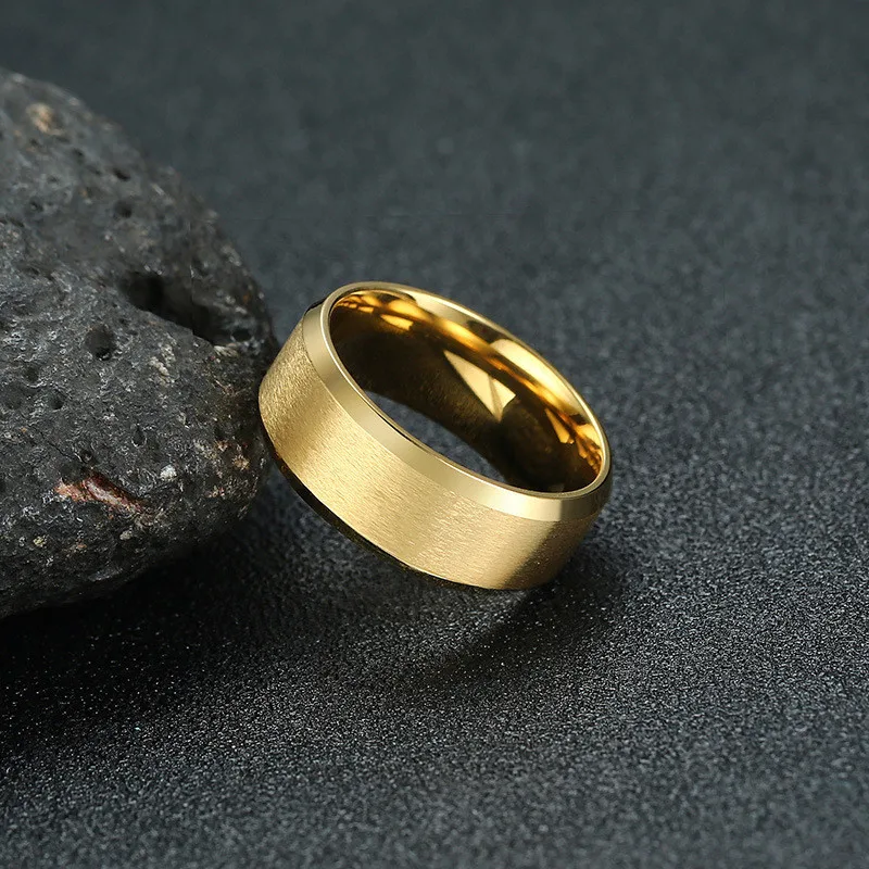 Modyle 2019 New Men Rings 8MM Wedding Band Gold Color Engagement Ring for Men
