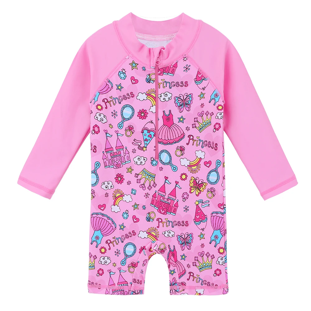 

BAOHULU Cute Kids Girls One-piece Swimsuit Baby Girls Pink Long Sleeve Swimwear Fashion Bathing Suit Beachwear Costumes 12M- 6Y