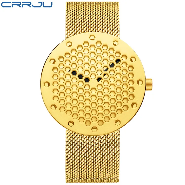 Crrju новые мужские спортивные кварцевые часы для мужчин лучший бренд класса люкс дизайнерские часы мужские Кварцевые Золотые часы Мужская мода Relogio Masculino - Цвет: Steel Gold
