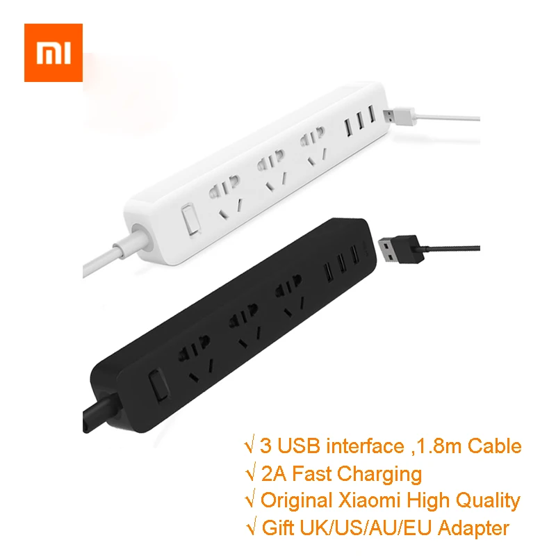 

Original Xiaomi power strip 1.8m Extension Socket Plug Fast Charging 3 USB+3 Sockets Power Strip 10A 250V 2500W Smart Power Off