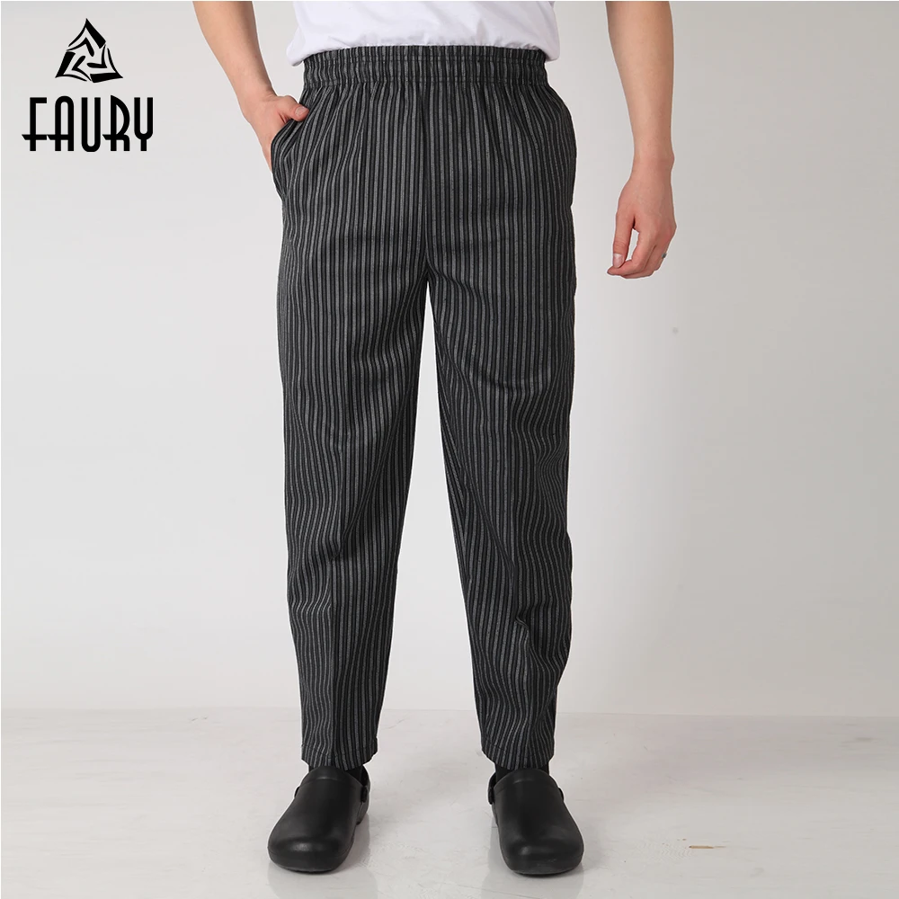 

Wholesale Men Chef Waiter Pants Food Service Restaurant Kitchen Work Elastic Waistband Hotel Bakery Cafe Work Wear Long Trousers