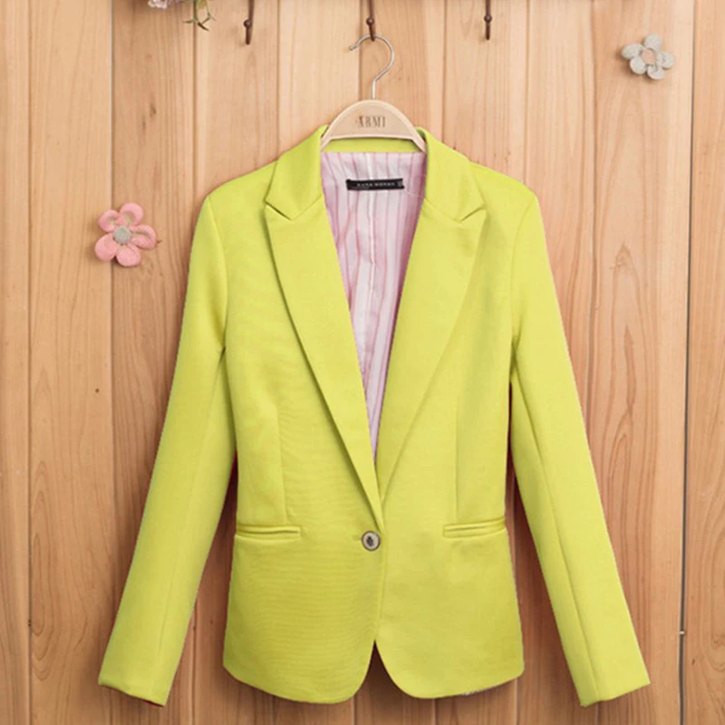 Женский костюм ярких цветов, пальто с длинными рукавами, новинка, модный пиджак, Блейзер, Женский блейзер на подкладке, полосатый Блейзер на одной пуговице, пиджак - Цвет: Цвет: желтый