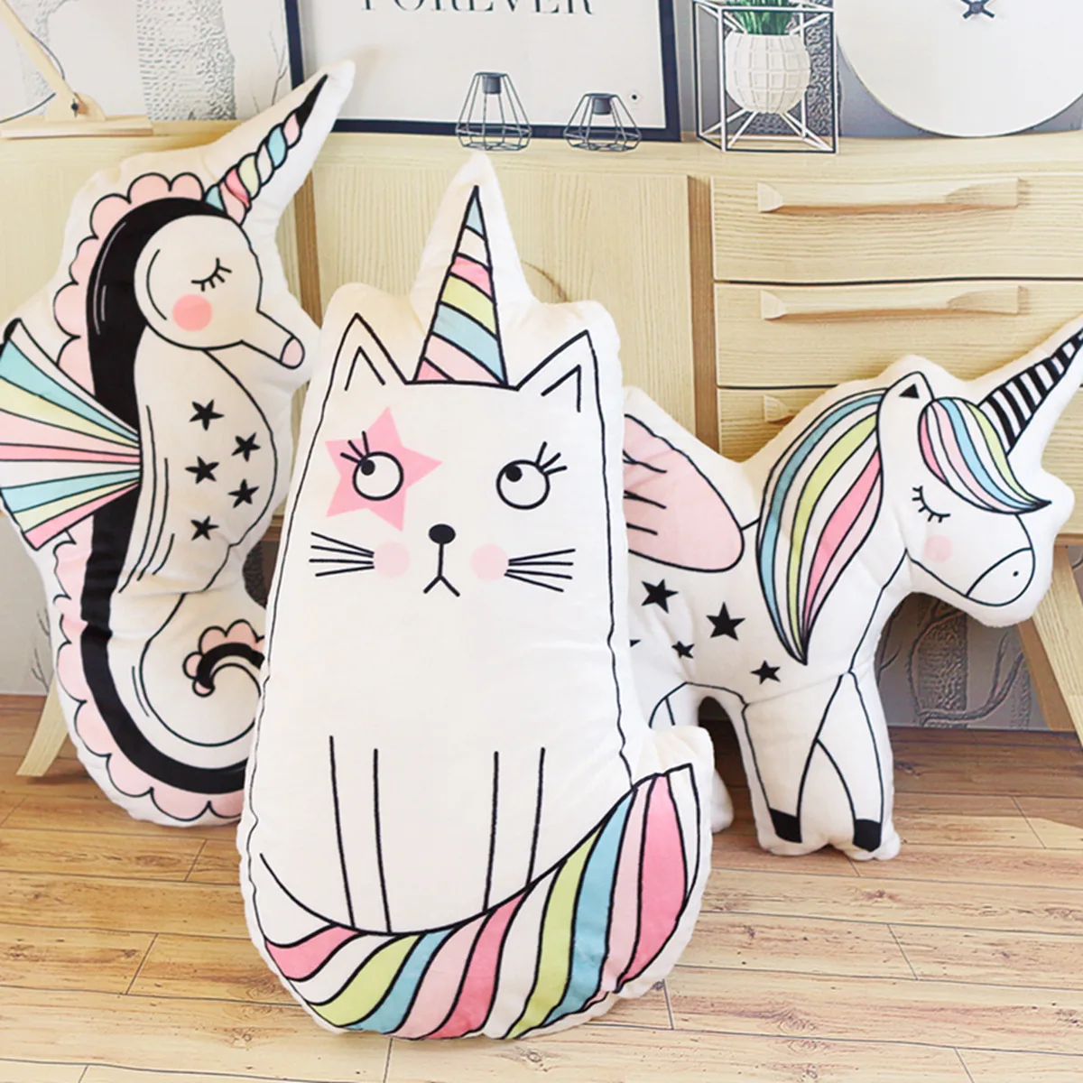 Creative Unicorn Cat Ice Cream Rainbow Cushion with Inner Stuffed Cute Pillow Home Decor Birthday Christmas Gift