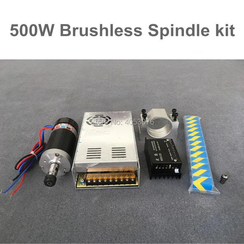

2018 Brushless 500W CNC Spindle Motor Milling DC Spindle + 55MM Clamp + Stepper Motor Driver + Power Supply + ER16 Collet