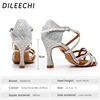 DILEECHI Latina zapatos de baile zapatos de las mujeres Rhinestone Salsa brillo de sandalias de fiesta zapatos de baile de tacón 9 cm de plata de oro ► Foto 2/6