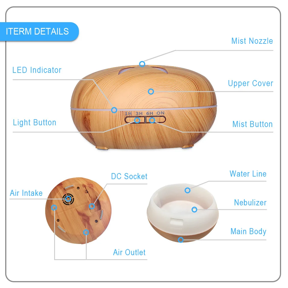 Aroma Diffuser 550mL with Led Light and Controller – Body Massager