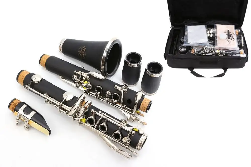 Профессиональный кларнет Ebonite деревянный кларнет никелированный C Ключ кларнет 17 ключ с чехол для кларнета#8 - Color: Bb key