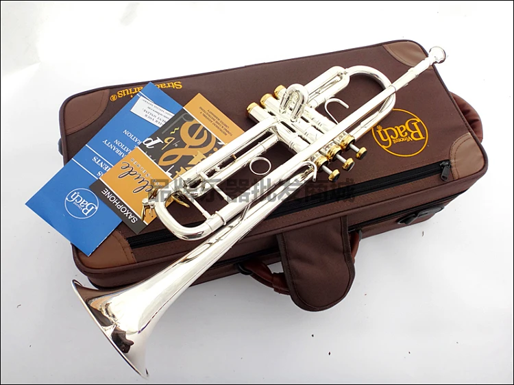 

Professional Bach TR-197GS Trumpet Silver Plate Pipe Body Carved Bb Trumpet Drop Adjustable Trompeta Instrument