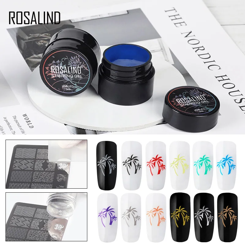 

ROSALIND Stamping UV Gel For Hybrid Nail Polish Manicure Set Print Oil Cuticle Primer Gellak Plate 5ML Spider Base Top Primer