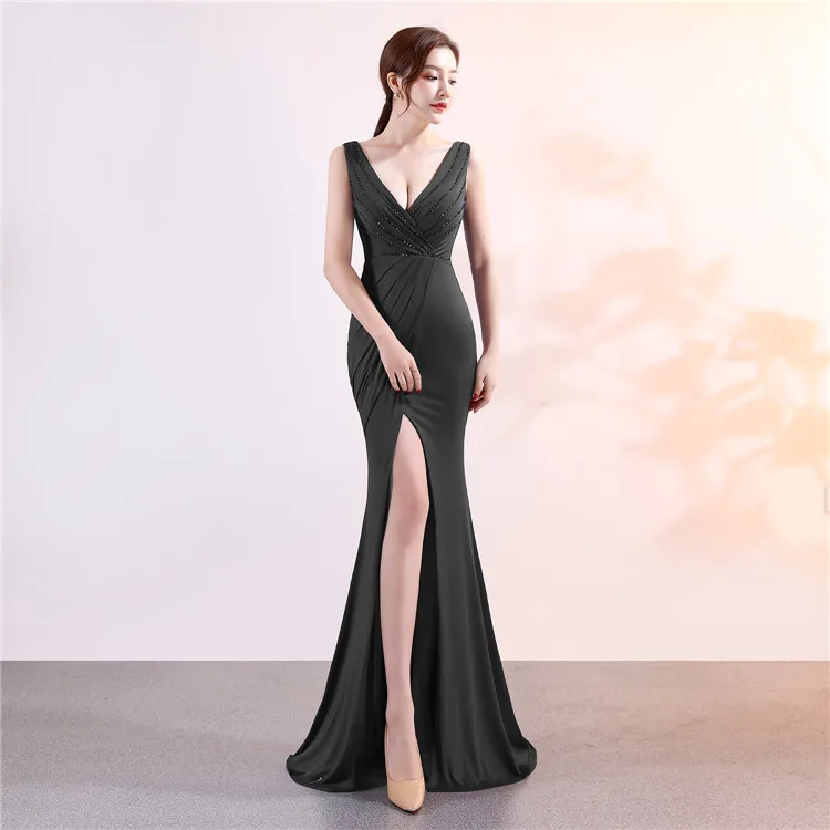 Элегантное Атласное выпускное платье, вечернее платье, сексуальный корсет с высоким вырезом, высокое качество, вечерняя одежда, вечерние платья - Цвет: black