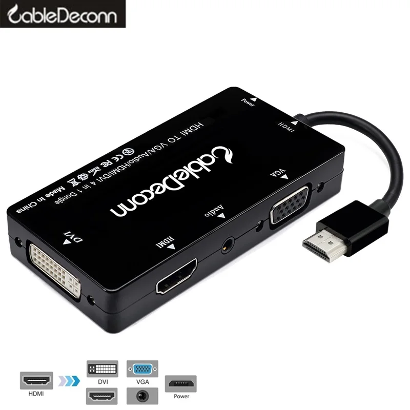 Hdmi сплиттер hdmi к hdmi vga dvi аудио и видео кабель hdmi концентратор многопортовый адаптер 4в1 конвертер для PS3 hdtv монитор ноутбука - Цвет: Черный