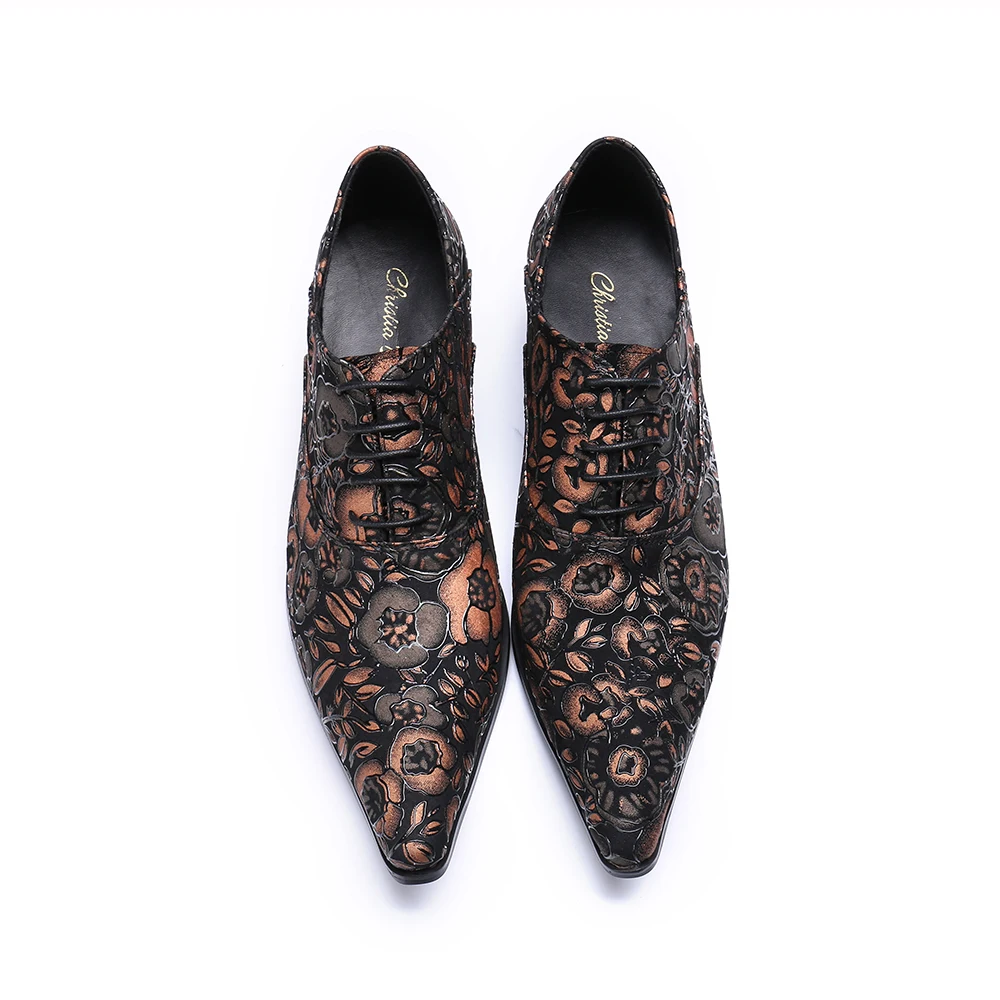 Кристиа Белла; обувь ручной работы; мужские модные оксфорды из натуральной кожи; мужские формальные свадебные модельные туфли; мужские туфли на высоком каблуке с цветочным узором