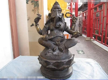 

free shipping 11"Hindustan Buddhism Bronze Copper gild GANAPATI Buddha Statue bronze